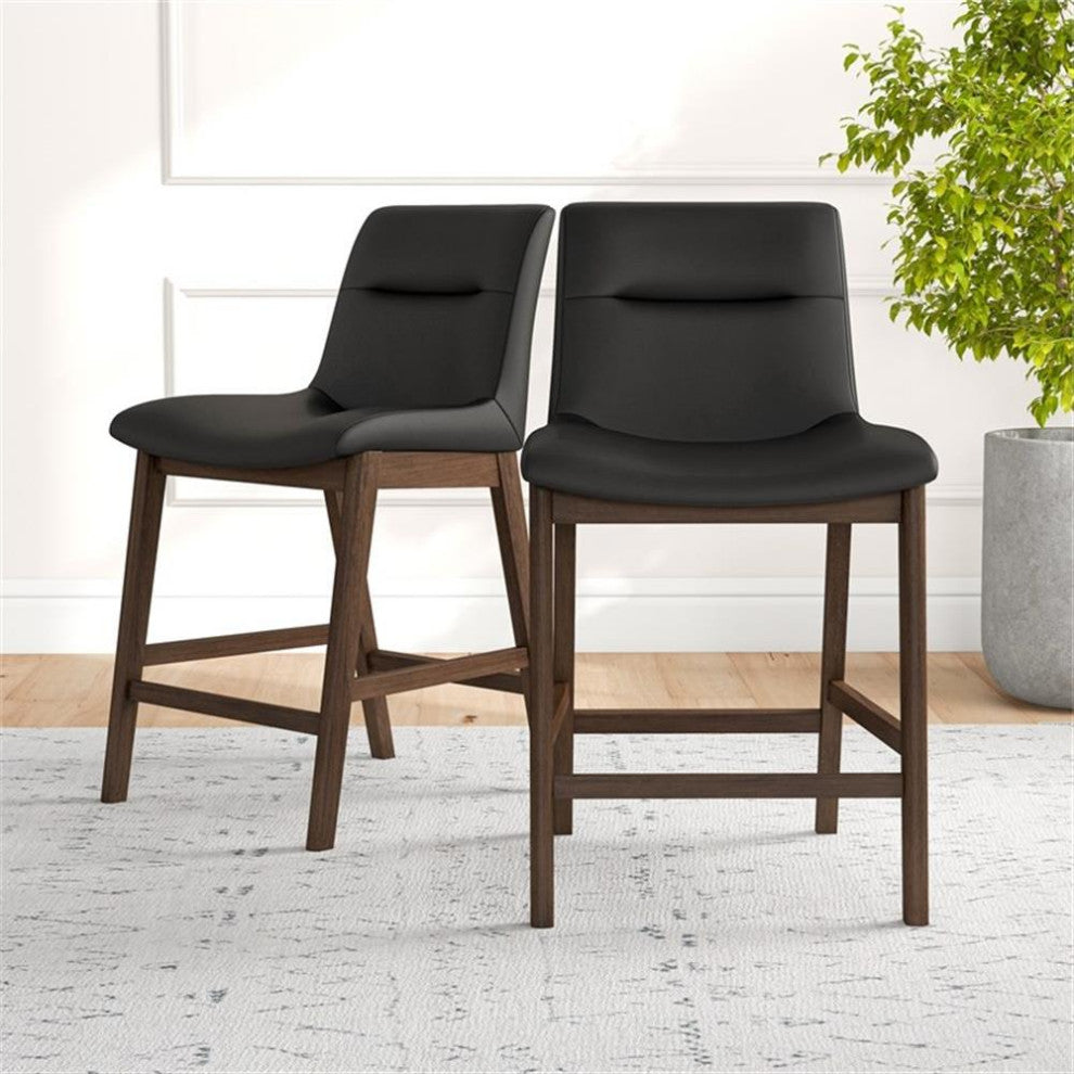 Ashcroft Helena Leather Upholstered Counter Stool in Black (Set of 2)