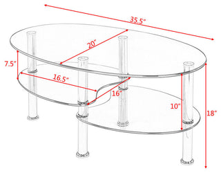 Costway Tempered Glass Oval Side Coffee Table Shelf Chrome Base Room Clear