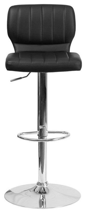 Estella Abra Low-Back Swivel Black Vinyl Adjustable Barstool