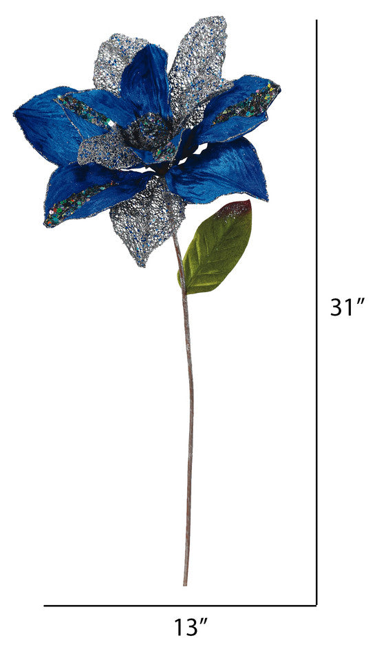 Vickerman O146202 31" Blue Glitter Magnolia Artificial Christmas Pick