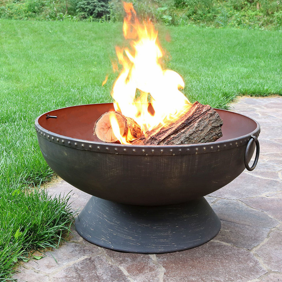 Sunnydaze Outdoor Firebowl Fire Pit With Handles and Spark Screen, 30"