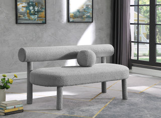 Parlor Boucle Fabric Upholstered Bench, Gray