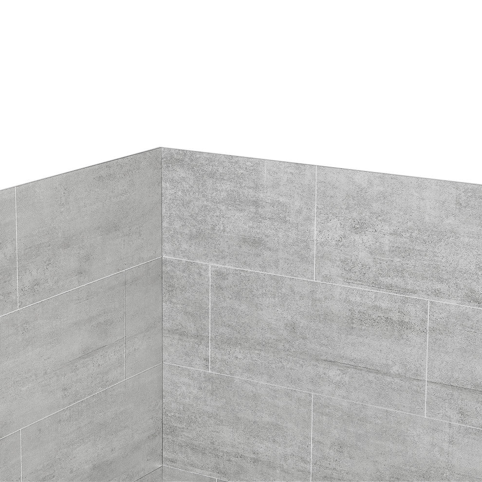 OVE Decors Misty 48x32" Solid Surface Corner Shower Wall, Gray Tiles