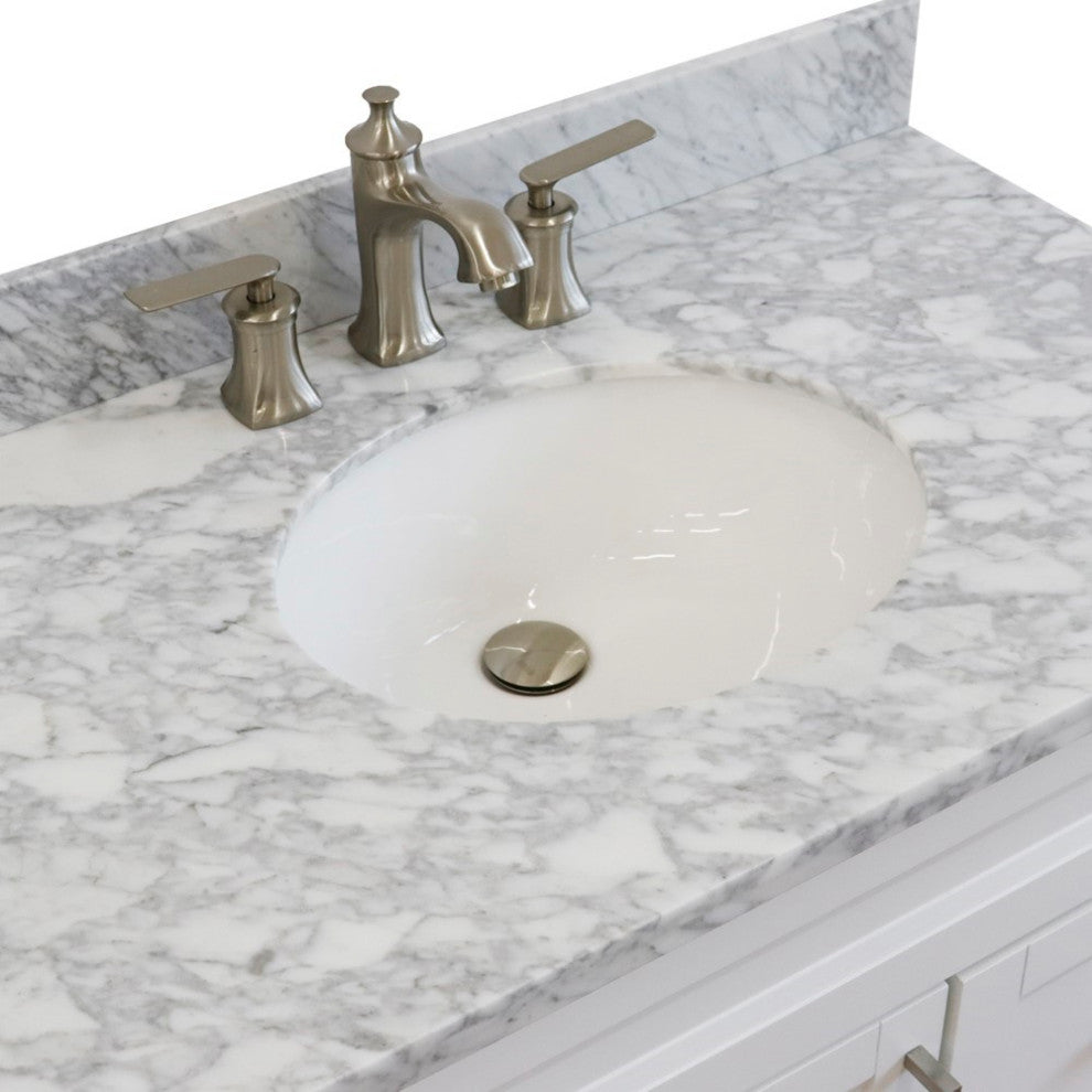 37" Single Sink Vanity, White Finish With White Carrara Marble