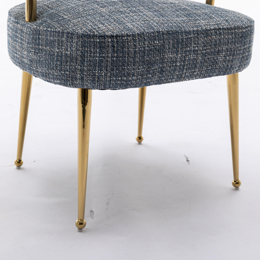 SEYNAR Mid-Century Modern Open-Back Linen Fabric Dining Chair with Gold Legs, Navy