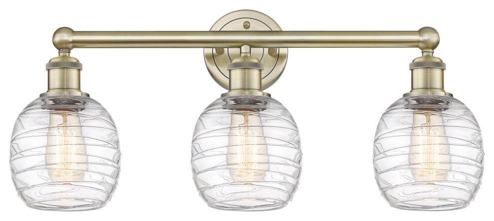 Belfast 3-Light 24" Bath Vanity Light, Antique Brass, Deco Swirl