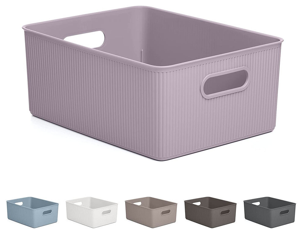 Superio Ribbed Storage Bin, Plastic Storage Basket, Lilac, 15 L