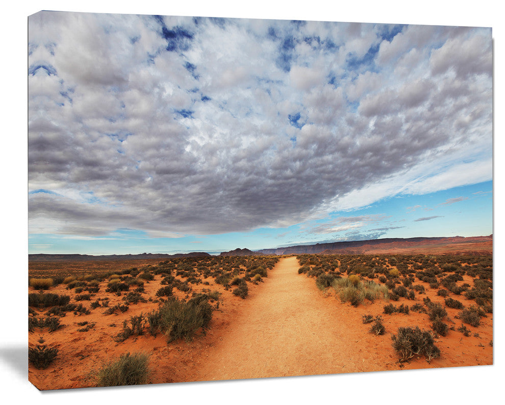 Desert Road under Bright Cloudy Sky, African Landscape Canvas Print, 40"x30"