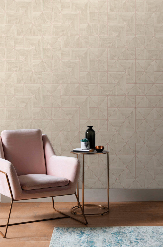 Cheverny Cream Geometric Wood Wallpaper Bolt