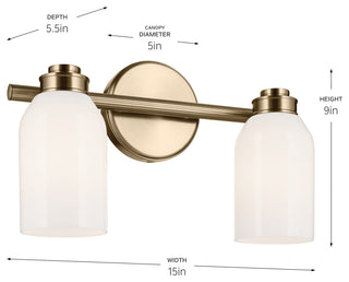 15" 2-Light Vanity Light With White Opal Glass