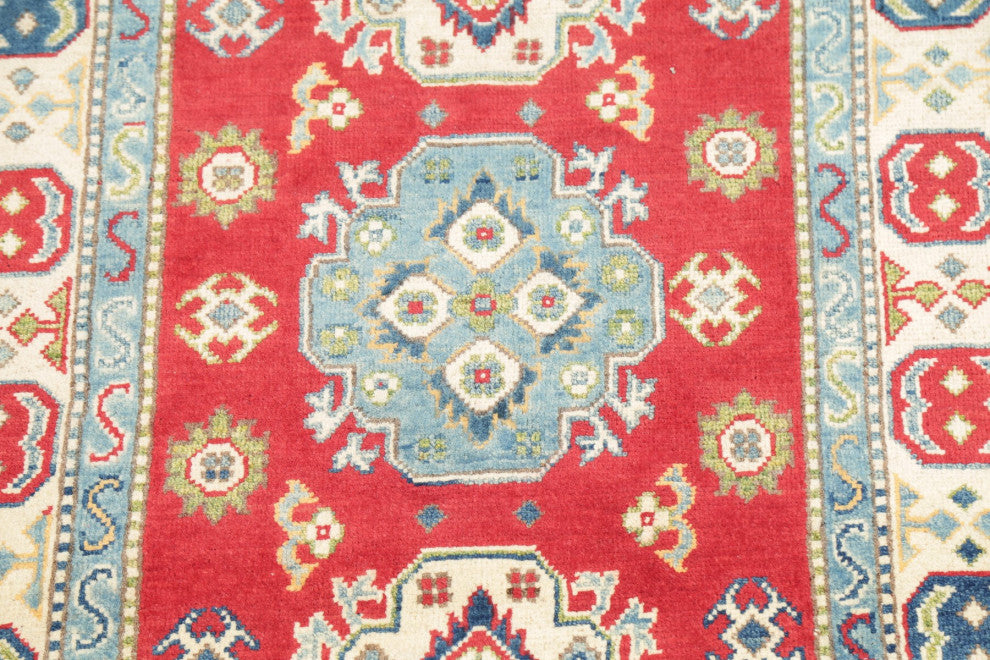 Kazak Oriental Traditional Pakistani Hand Made Area Rug, Red, 5'1"x3'3