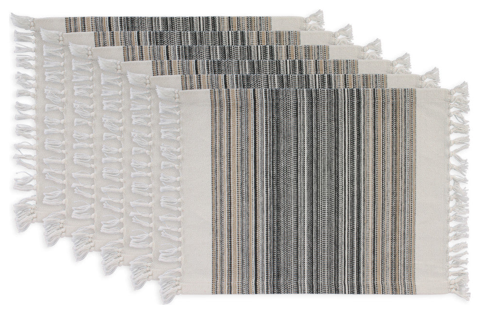Black Striped Fringed Placemat Set of 6