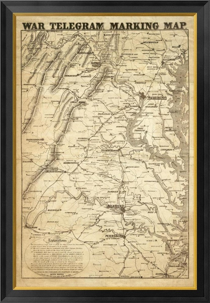"War Telegram Marking Map, 1862" Framed Canvas Giclee by L. Prang, 28x40"