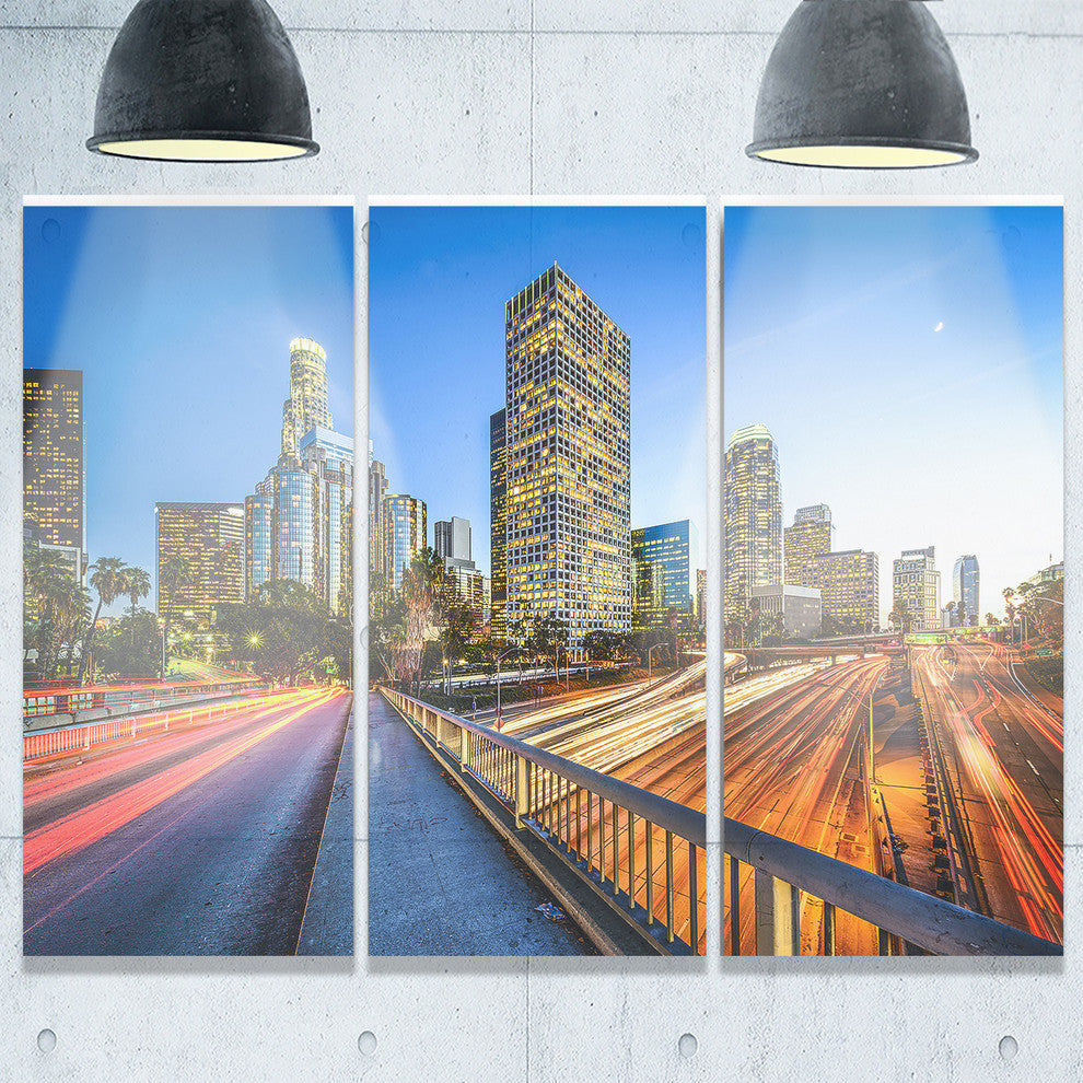 "Downtown LA With Traffic Trail" Metal Wall Art, 3 Panels, 36"x28"