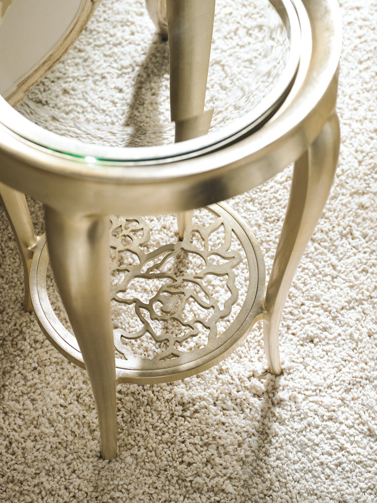 Just For You, Round Glass Top Side Table With Floral Motif