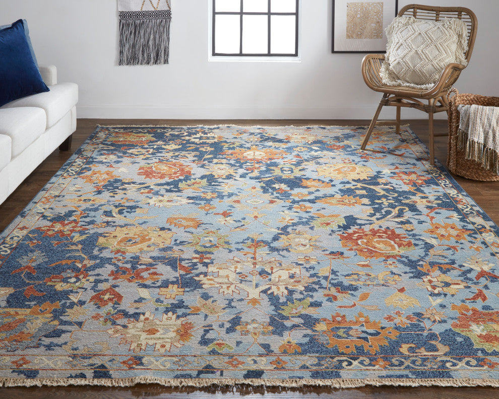 Pierson Transitional Floral & Botanical, Blue/Orange/Red, 2'6"x8' Runner