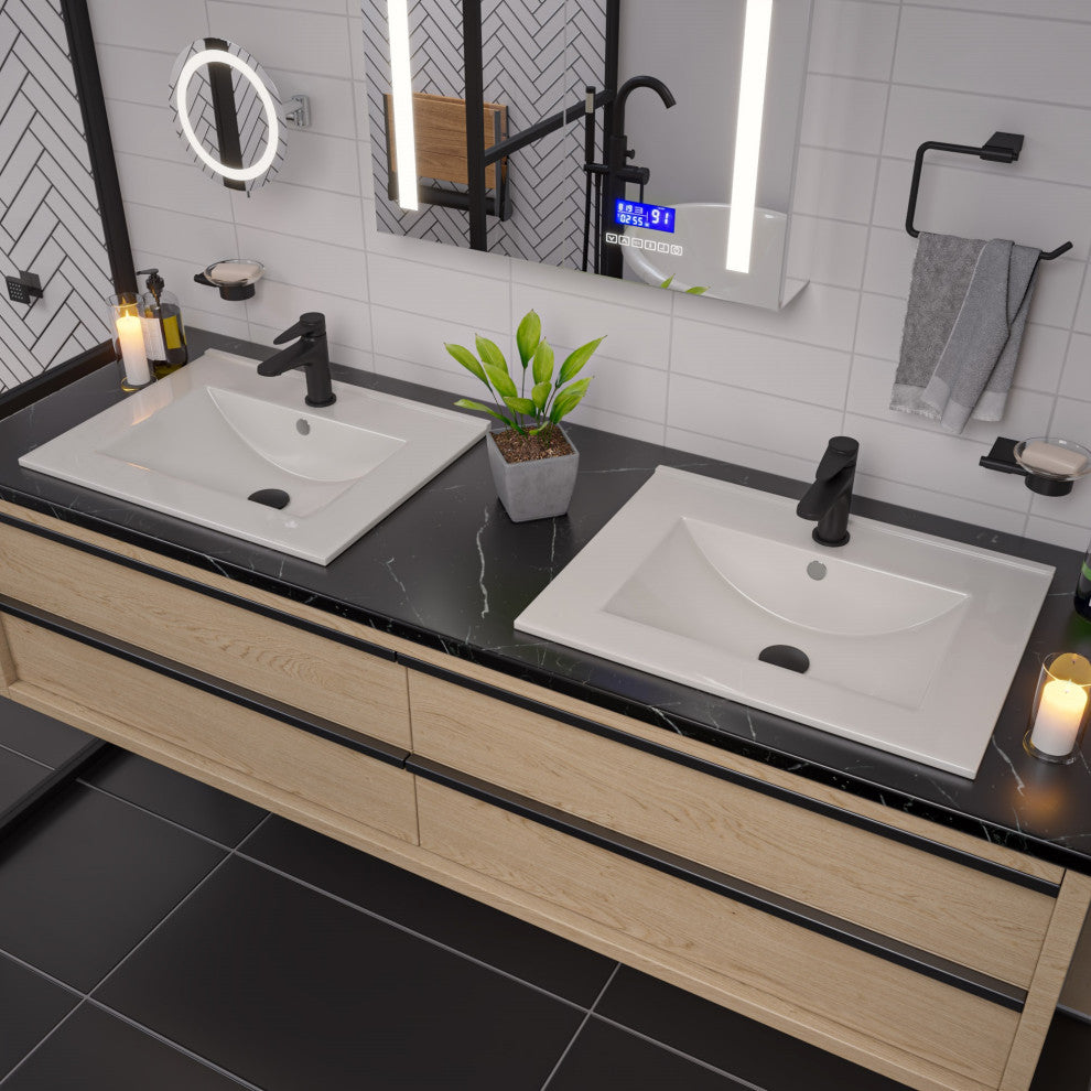 Alfi Brand Abc803 White 25" Rectangular Drop In Ceramic Sink With Faucet Hole