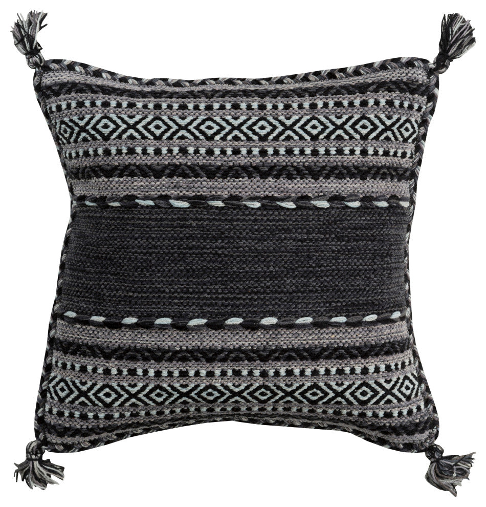 Surya Trenza TZ-001 18"x18" Pillow Cover, Charcoal/Light Gray/Black
