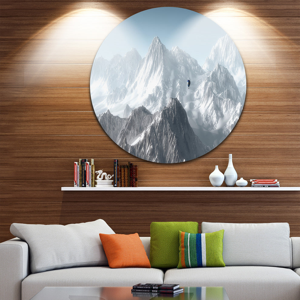 Hot Air Balloon Flying, Landscape Photo Round Metal Wall Art, 11"