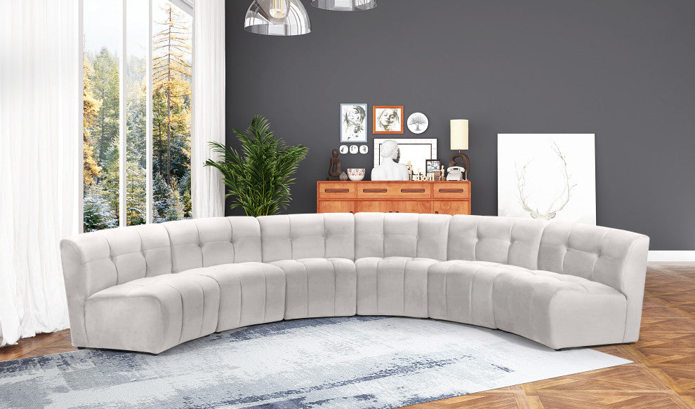 Limitless Velvet Upholstered 6-Piece Modular Sectional, Cream
