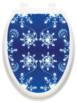 Snow Crystals Toilet Tattoos Seat Cover, Vinyl Lid Decal, Winter Bathroom Decor, Elongated