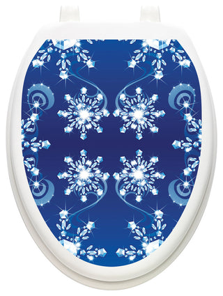 Snow Crystals Toilet Tattoos Seat Cover, Vinyl Lid Decal, Winter Bathroom Decor, Elongated
