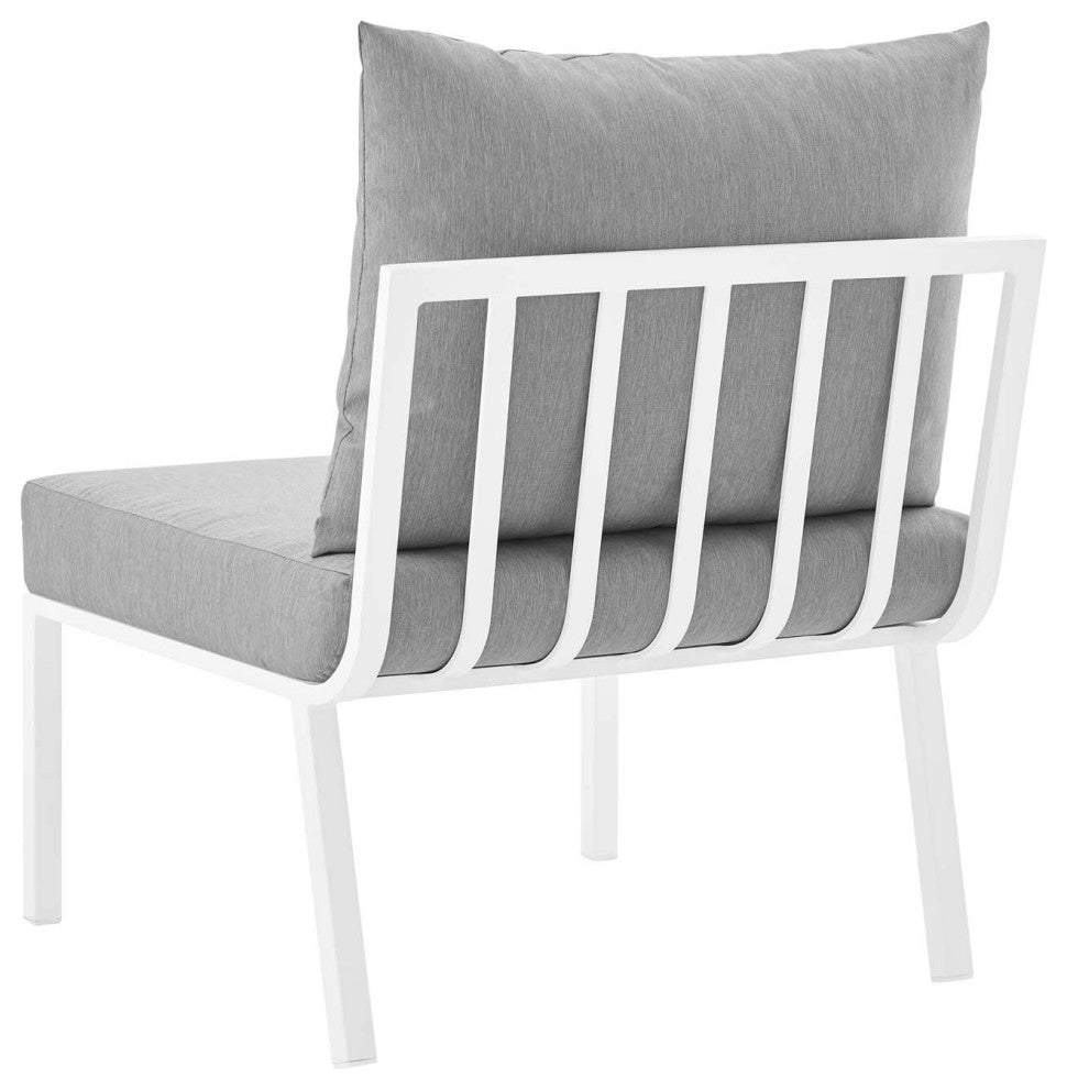 Lounge Sectional Sofa Chair Set, Aluminum, Metal, White Gray, Outdoor