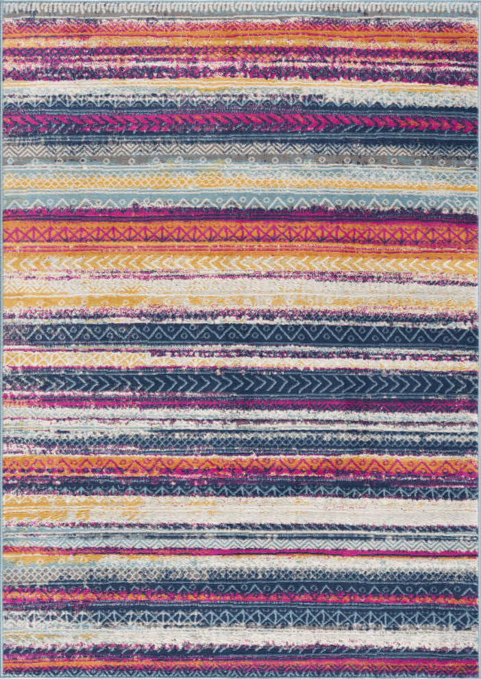 8"x11" Multicolor Irregular Striped Area Rug