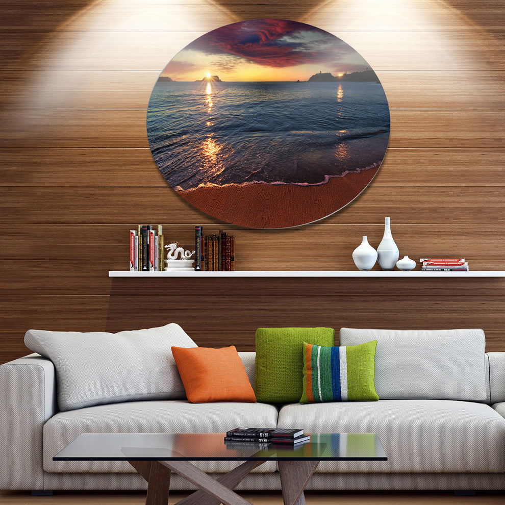 Beautiful Clear Seashore At Sunset, Seashore Disc Metal Wall Art, 36"