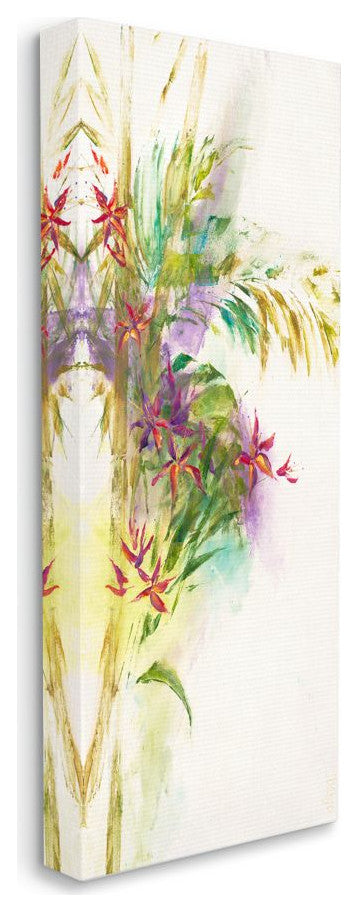 Tropical Flower Bouquet Abstract Green Purple Painting,1pc, each 13 x 30