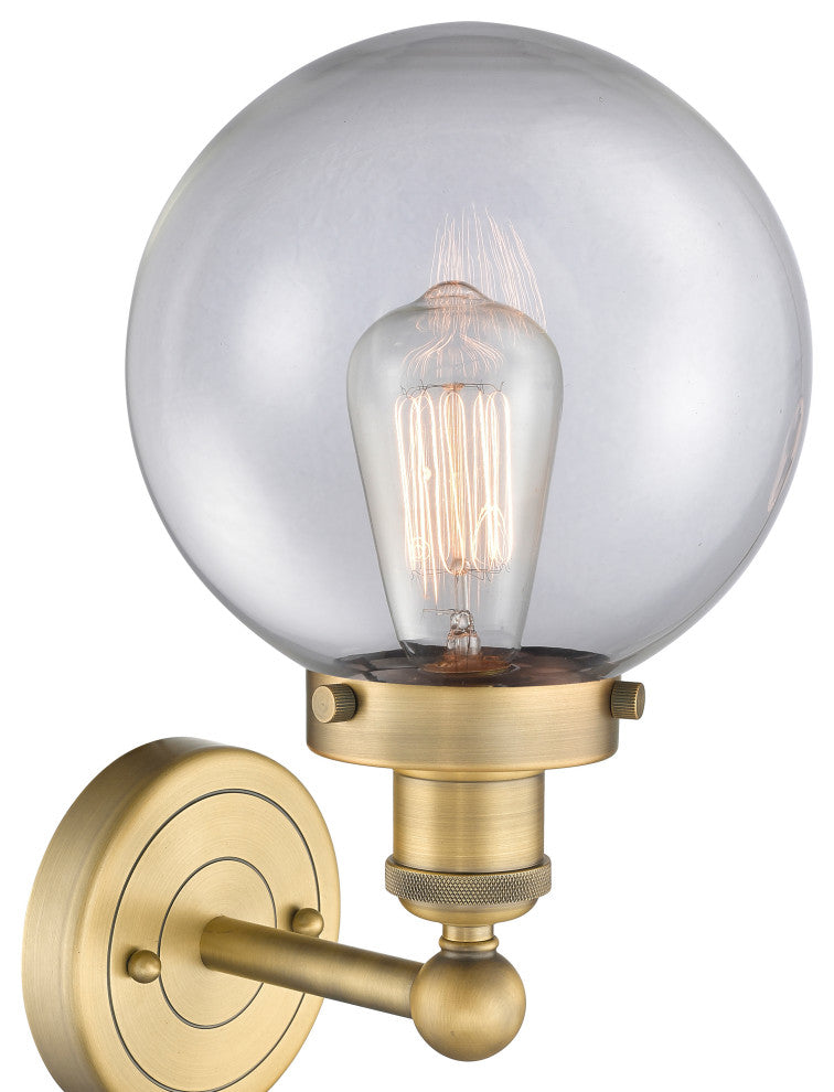 Large Beacon 1-Light 7" Sconce, Brushed Brass Finish, Clear Shade