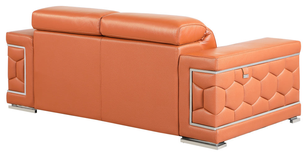 Rome Contemporary Genuine Italian Leather Loveseat Camel