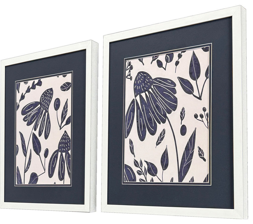 Denim Floral Framed Art, 2-Piece Set