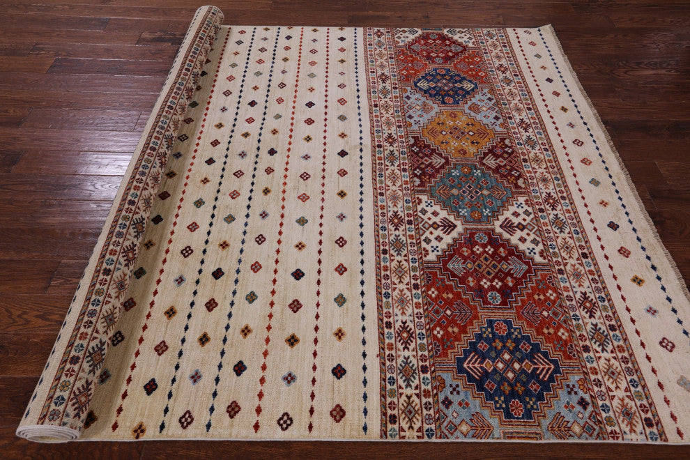 6' 7" X 9' 6" Hand Knotted Khorjin Super Kazak Rug Q10985