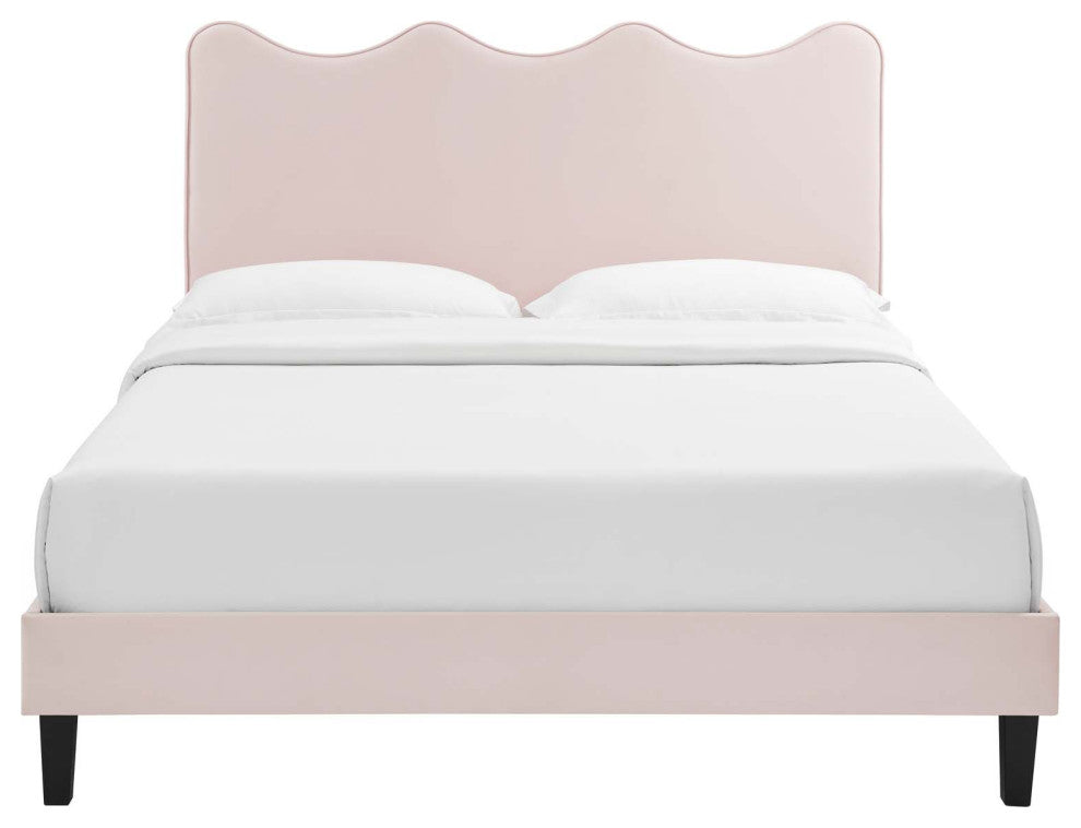 Current Performance Velvet Queen Platform Bed, Pink