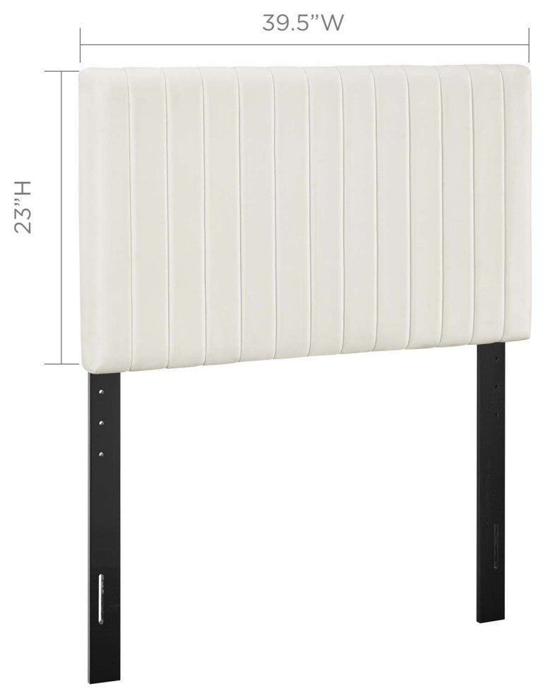 Contemporary Modern Bedroom Twin Size Headbaord, Velvet Fabric, Ivory White
