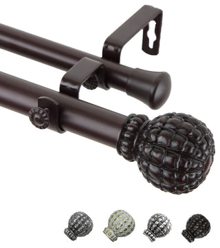 Velia 1" Double Curtain Rod, Mahogany, 48-84"