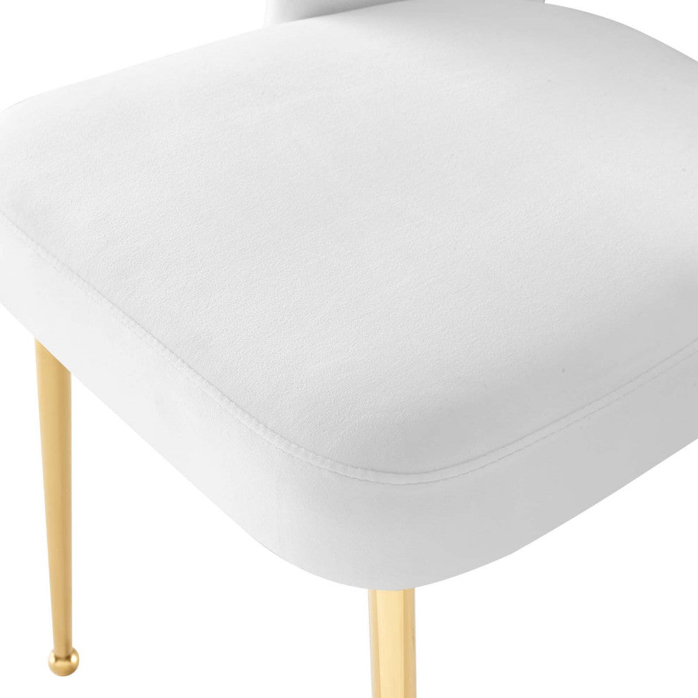 Modern Designer Dining Room Side Chair, Velvet Fabric Metal Steel, White