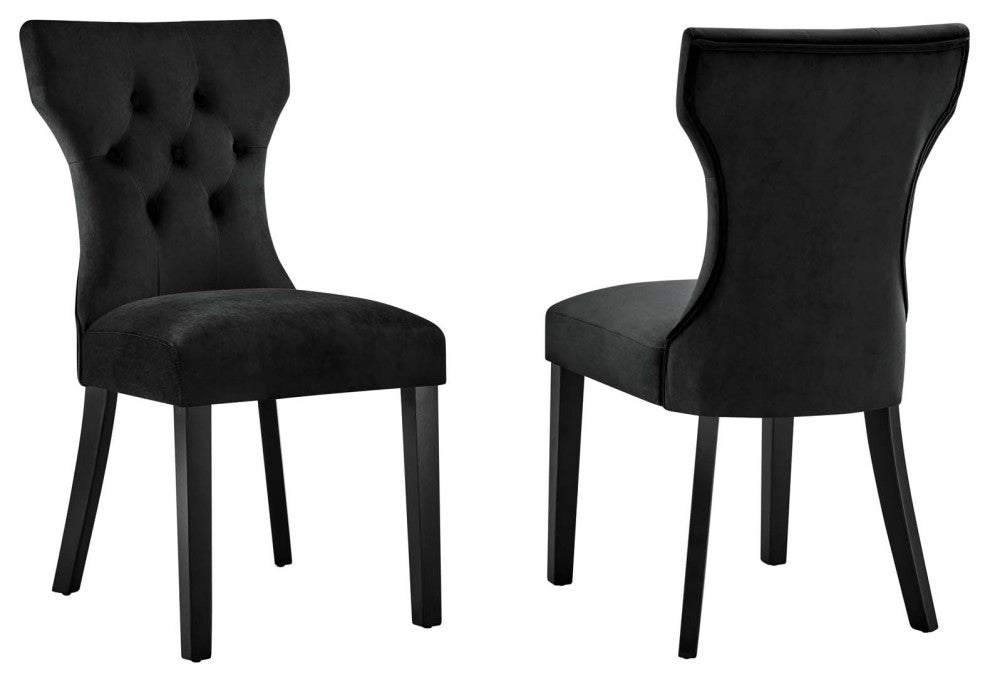 Silhouette Performance Velvet Dining Chairs, Set of 2, Black