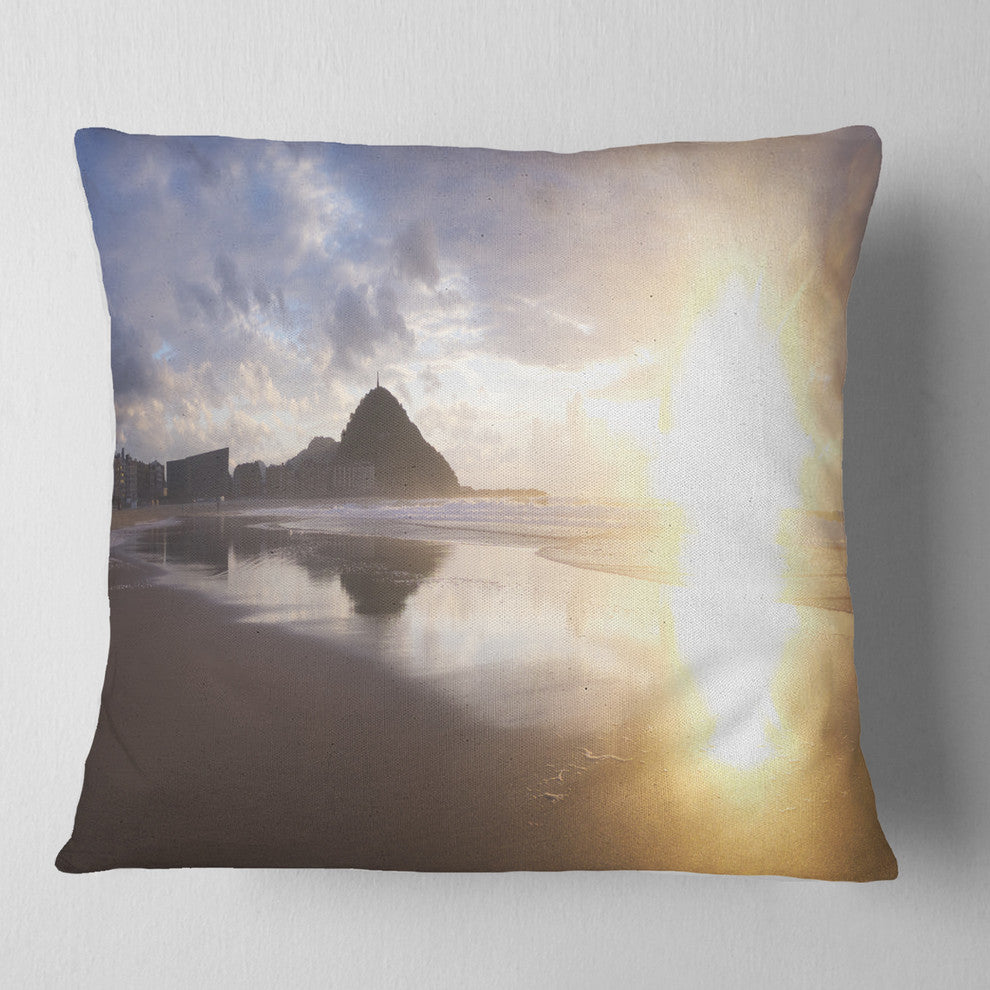 Sunset at Donostia Beach Seascape Throw Pillow, 18"x18"