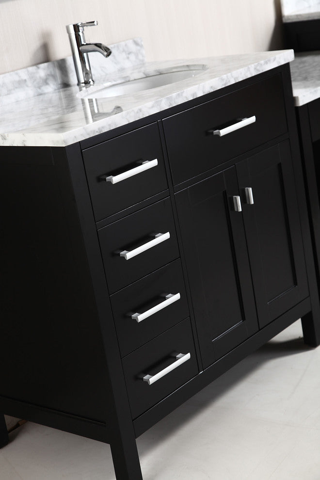 Two London 36" Single Sink Vanity Set With One Make-Up Table, Espresso