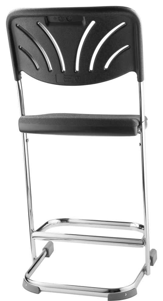 NPS Elephant Z-Stool With Backrest, Black Seat and Chrome Frame, 22 in. Height