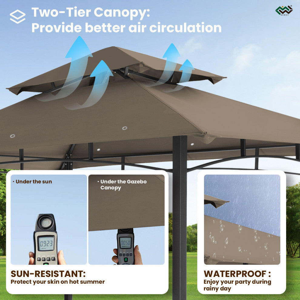MEWAY 8x5 Grill Gazebo 2-Tiered Outdoor BBQ Canopy Tent, Brown, 8x5