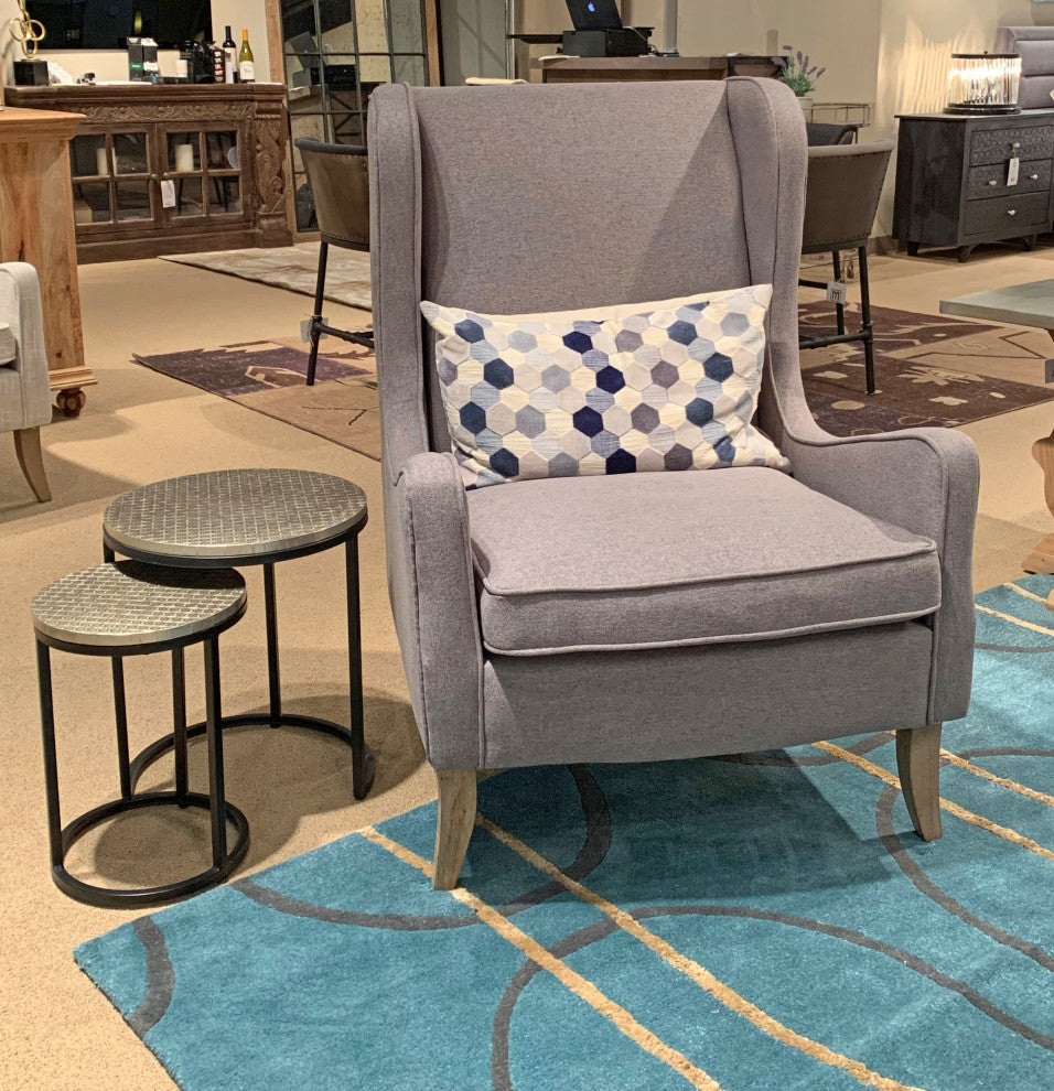 Boulter Lounge Chair with Solid Wood Legs in Gray Linen Fabric