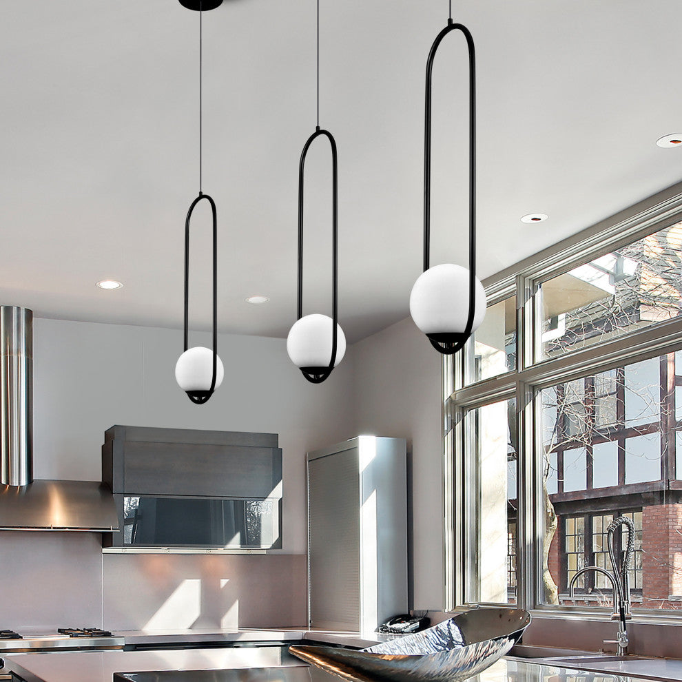 7" ETL Certified Integrated LED Pendant Lighting Fixture With Glass Shade, Black
