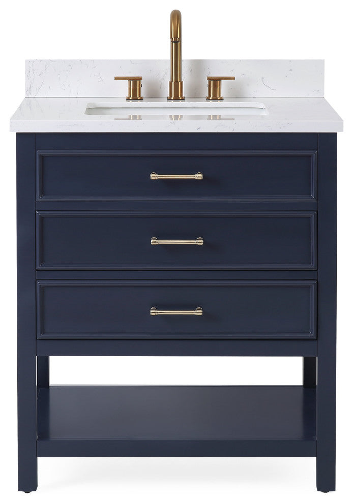 Tennant Brand Single Sink Vanity, Felton, Navy Blue, 30'', Fairy White Quartz