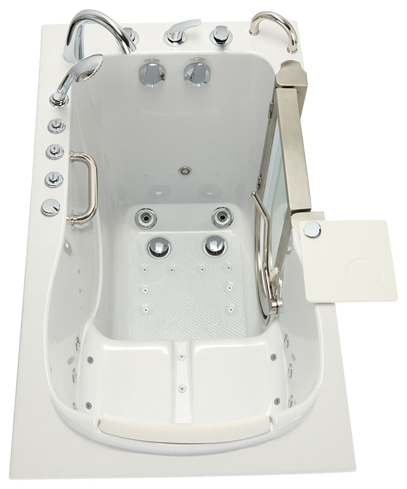 Ella Elite 32"x52" Acrylic Massage Walk-In Bathtub Inward Swing Door, Dual Drain