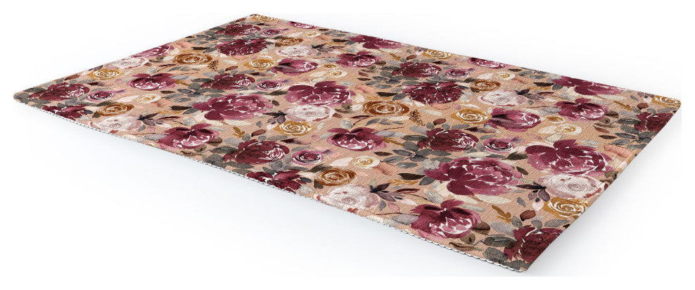 Ninola Design Vintage Peonies Beige Burgundy Area Rug