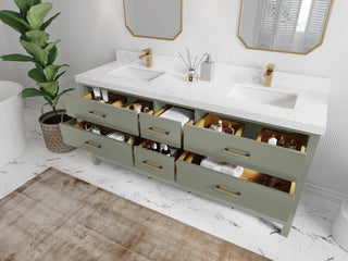 Parker 72" Double Sink Bath Vanity, Evergreen 2" Calacatta Gold