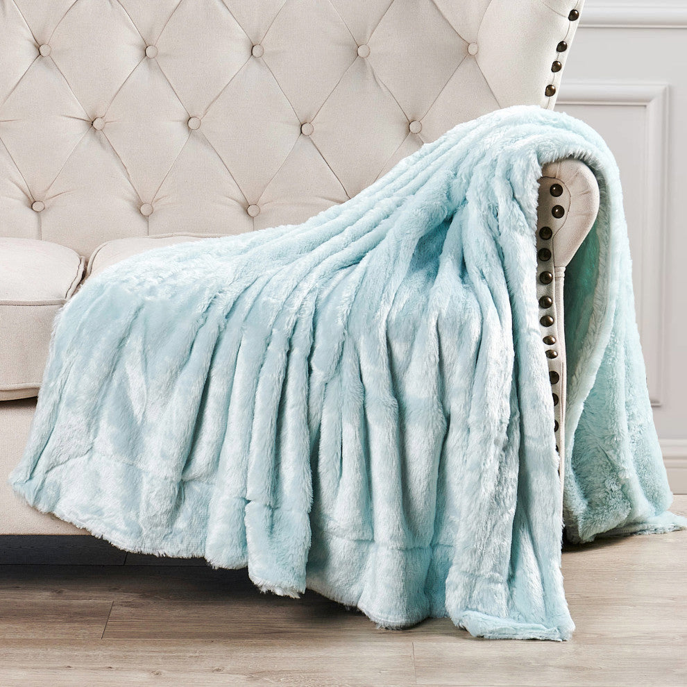 Double Sided Over-Sized Faux Fur Throw Blanket, Light Blue, 70''x80''